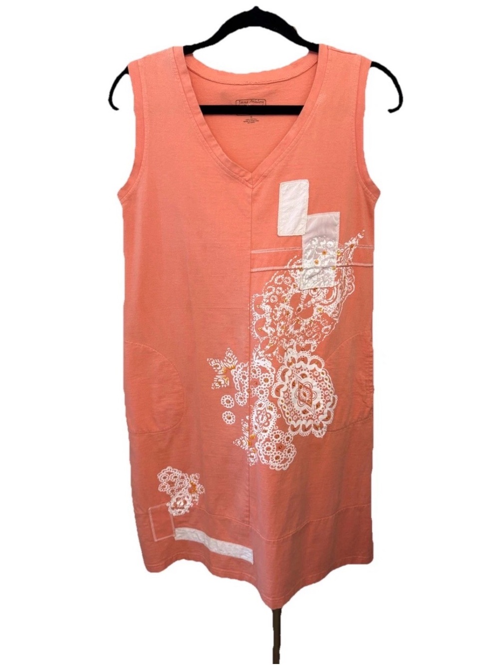 Jane Ashley Tank Dress Womens Small Relaxed Fit Coral White Floral EUC